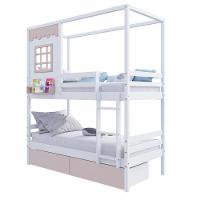 Beliche Casinha Reta 02 Gavetas Rosa Madeira Maciça Branco/ Rosa Housin - 2