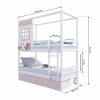 Beliche Casinha Reta 02 Gavetas Rosa Madeira Maciça Branco/ Rosa Housin - 3