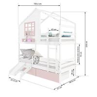 Beliche Casinha Com Janela 02 Gavetas Rosa Com Escada/ Escorregador E Grade De Proteção Madeira Branco/ Rosa Housin - 3