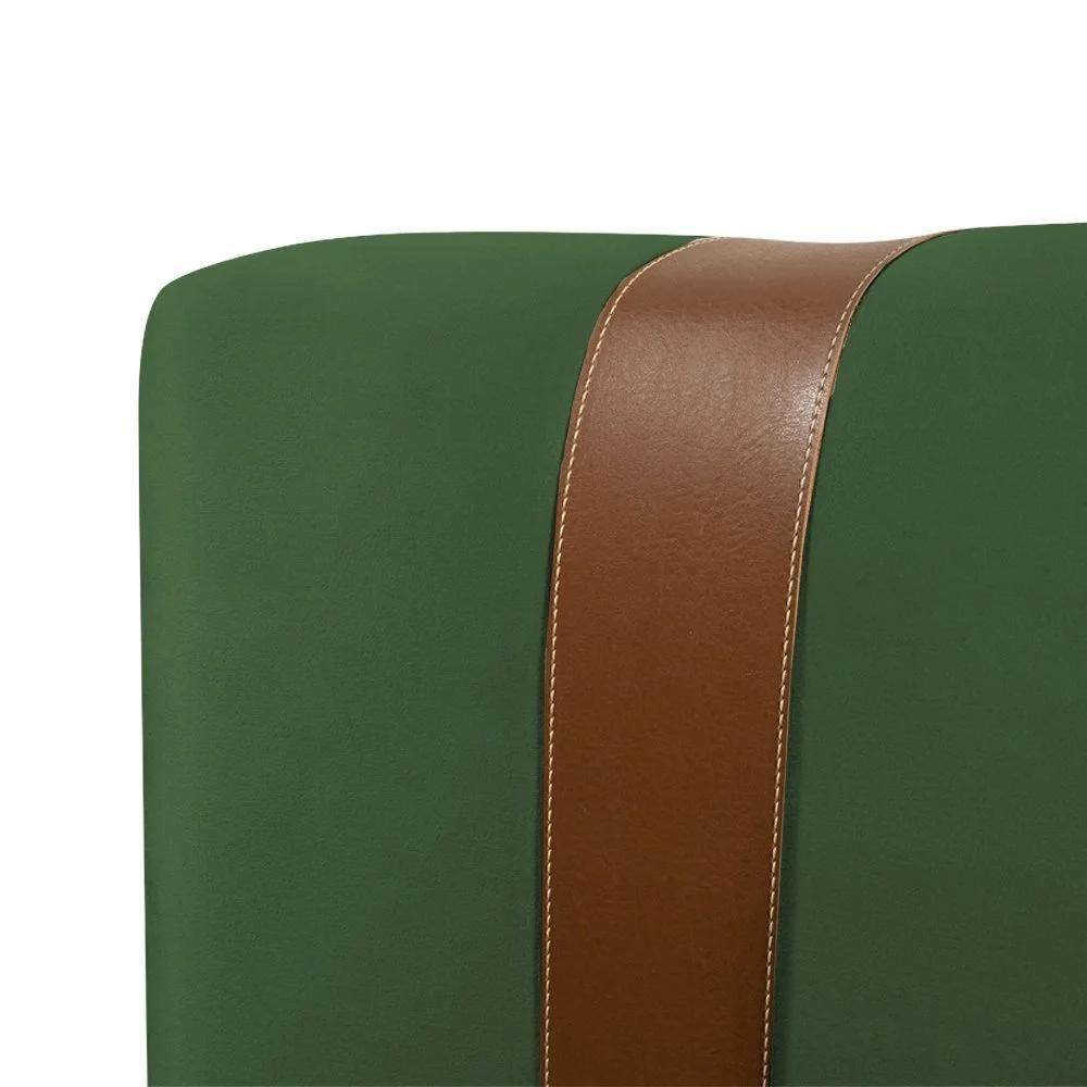 Cabeceira Casal Estofada Zeus 140cm Com Cintos De Couro Veludo Verde - 3