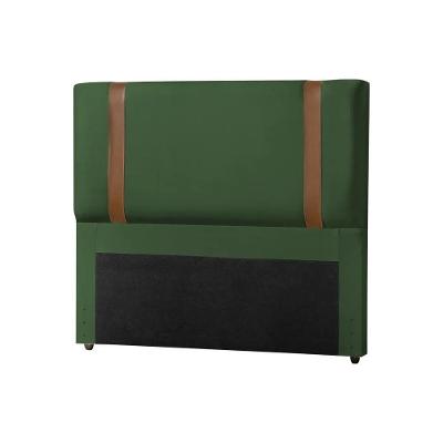 Cabeceira Casal Estofada Zeus 140cm Com Cintos De Couro Veludo Verde