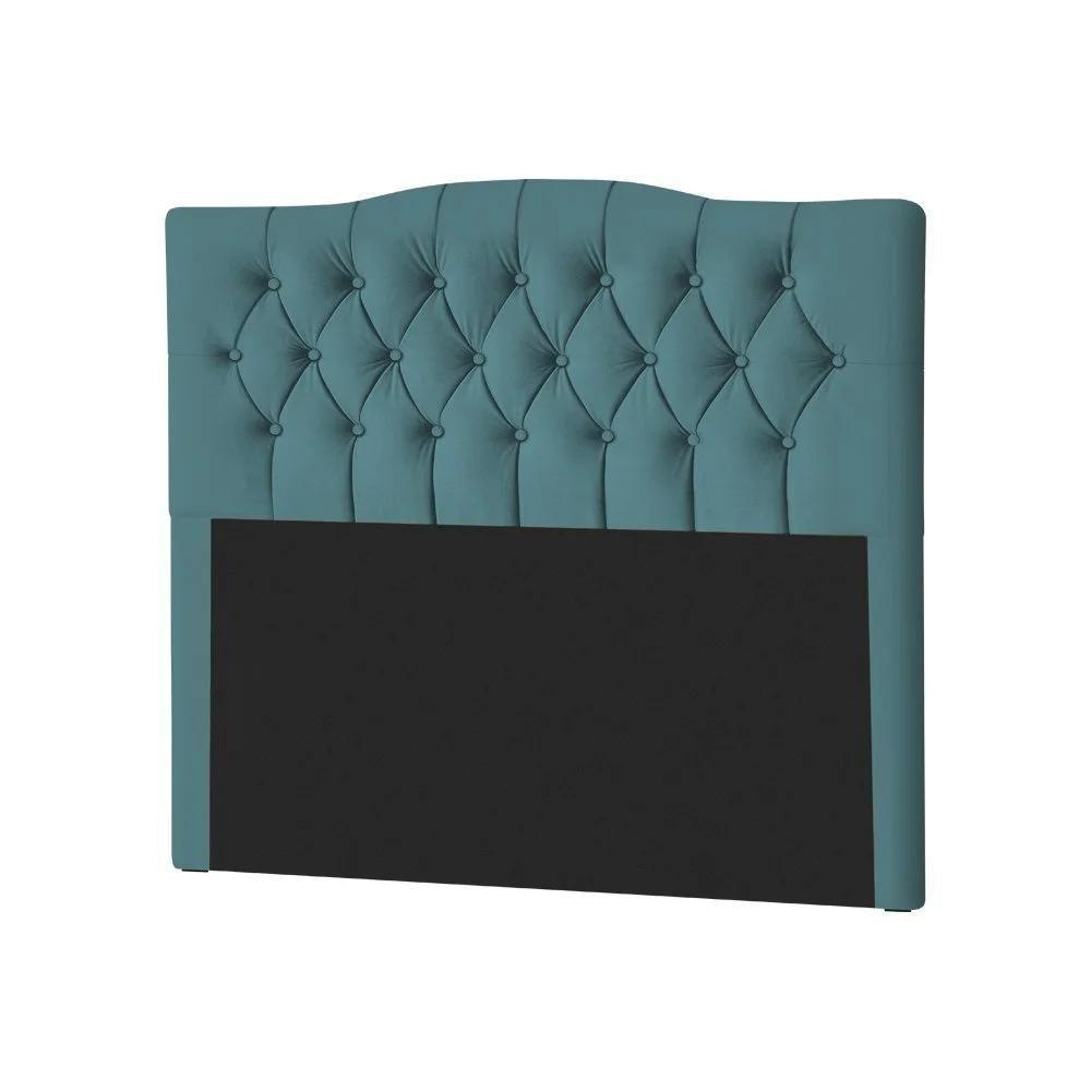 Cabeceira Casal Estofada Lari 140cm Design Tradicional Veludo Azul - 2