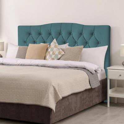 Cabeceira Casal Estofada Lari 140cm Design Tradicional Veludo Azul