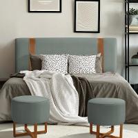 Cabeceira Queen Estofada Zeus 160cm Com Cintos De Couro Veludo Cinza Chumbo - 1