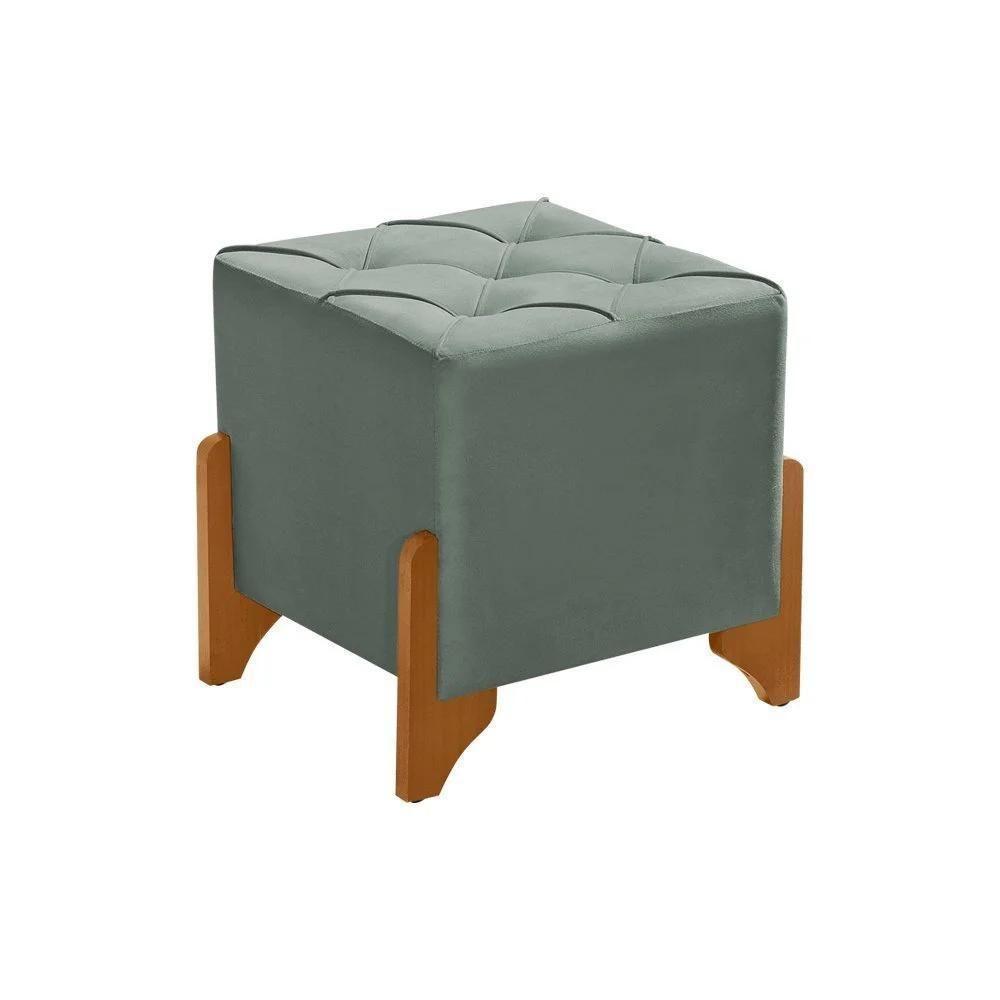 Kit 2 Puffs Decorativos Monet Base De Madeira Veludo Cinza - 3