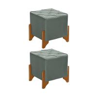 Kit 2 Puffs Decorativos Monet Base De Madeira Veludo Cinza - 1