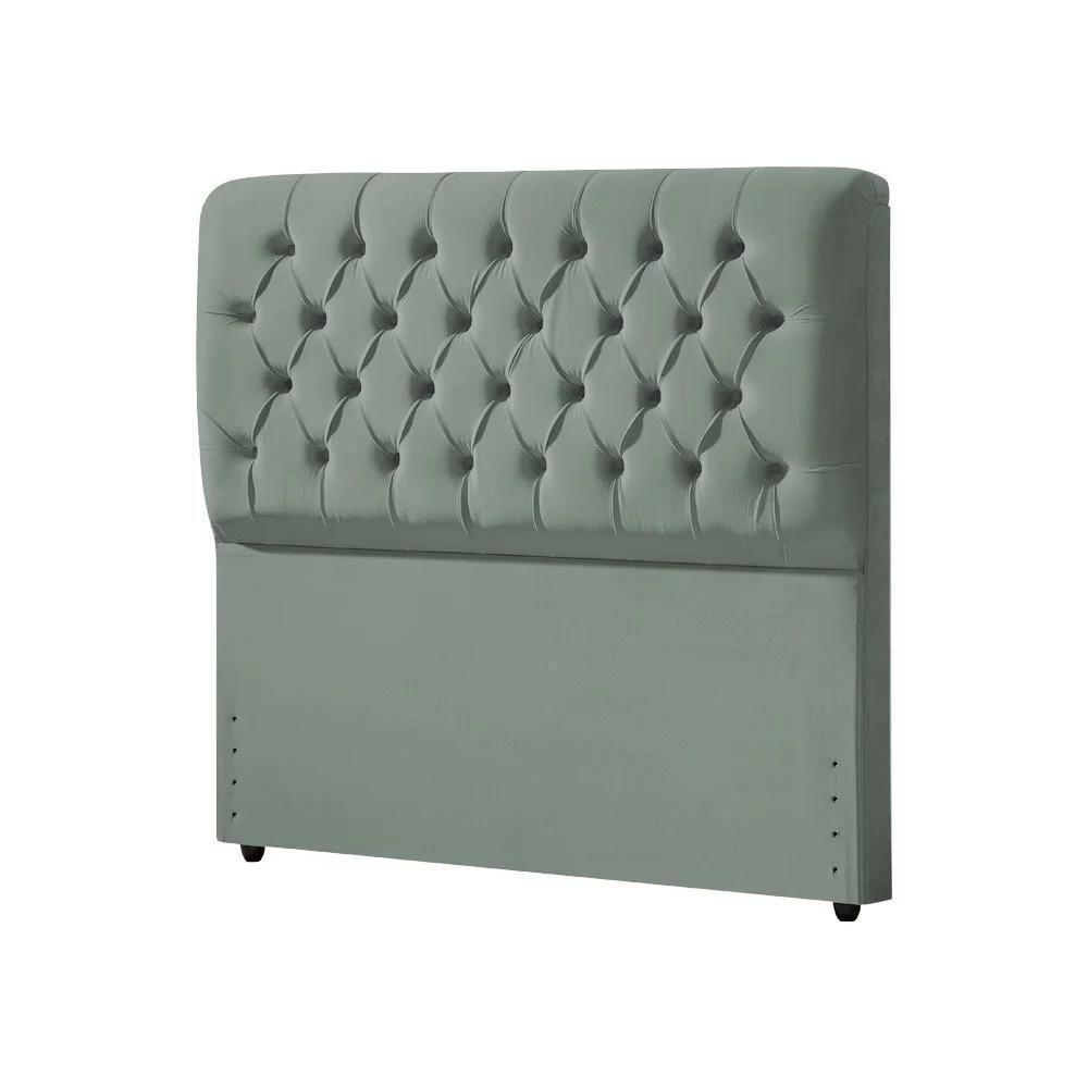 Cabeceira Queen Estofada Ana Classic 160cm Com Botões Veludo Cinza - 2