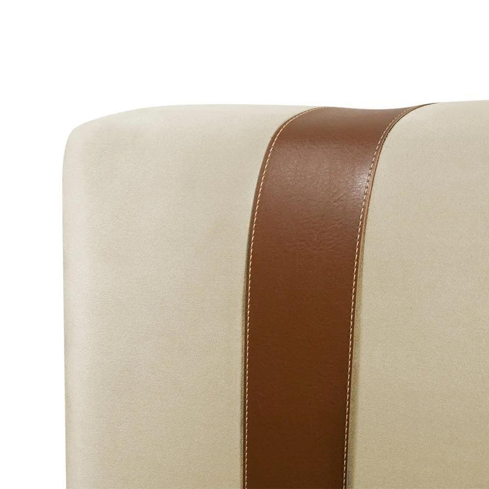 Cabeceira King Estofada Zeus 195cm Com Cintos De Couro Veludo Bege - 3