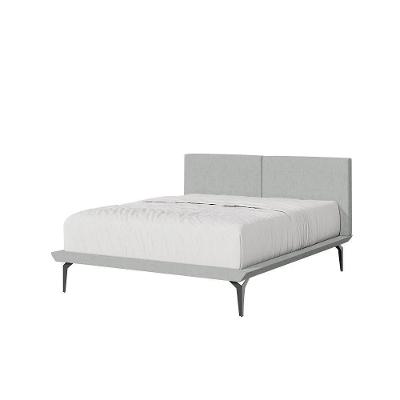 Cama Casal Japonesa Tóquio Bipartida Com Cabeceira Almofadada Linho Cinza