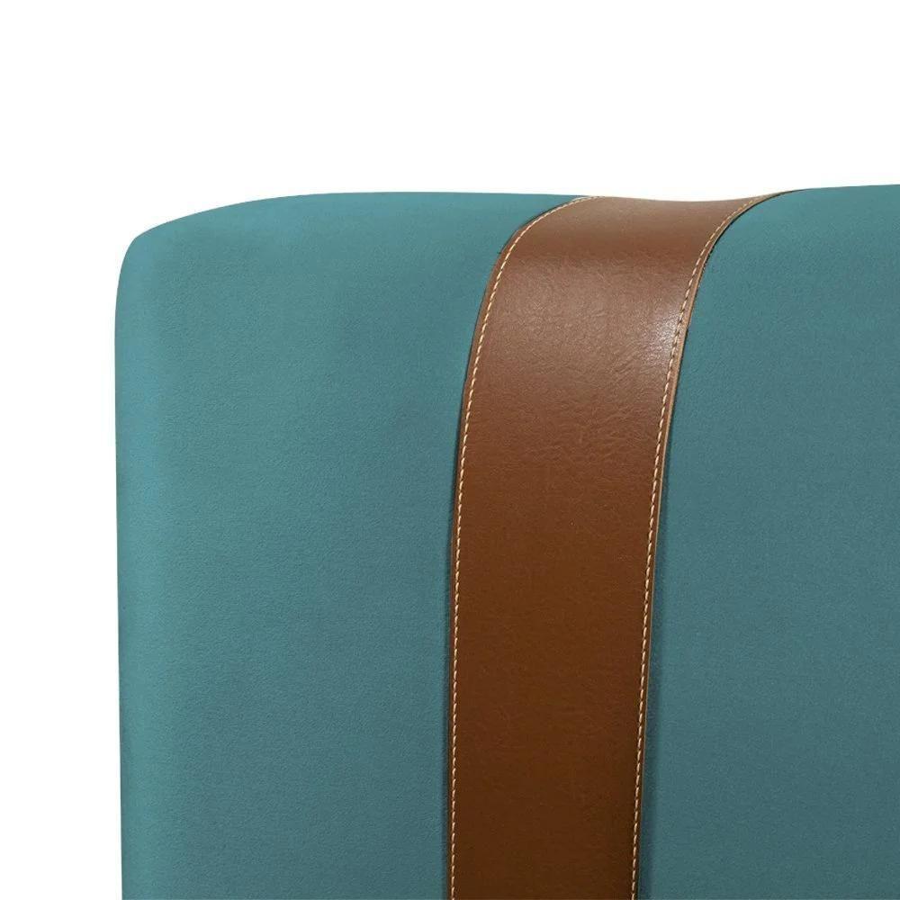 Cabeceira Queen Estofada Zeus 160cm Com Cintos De Couro Veludo Azul - 3
