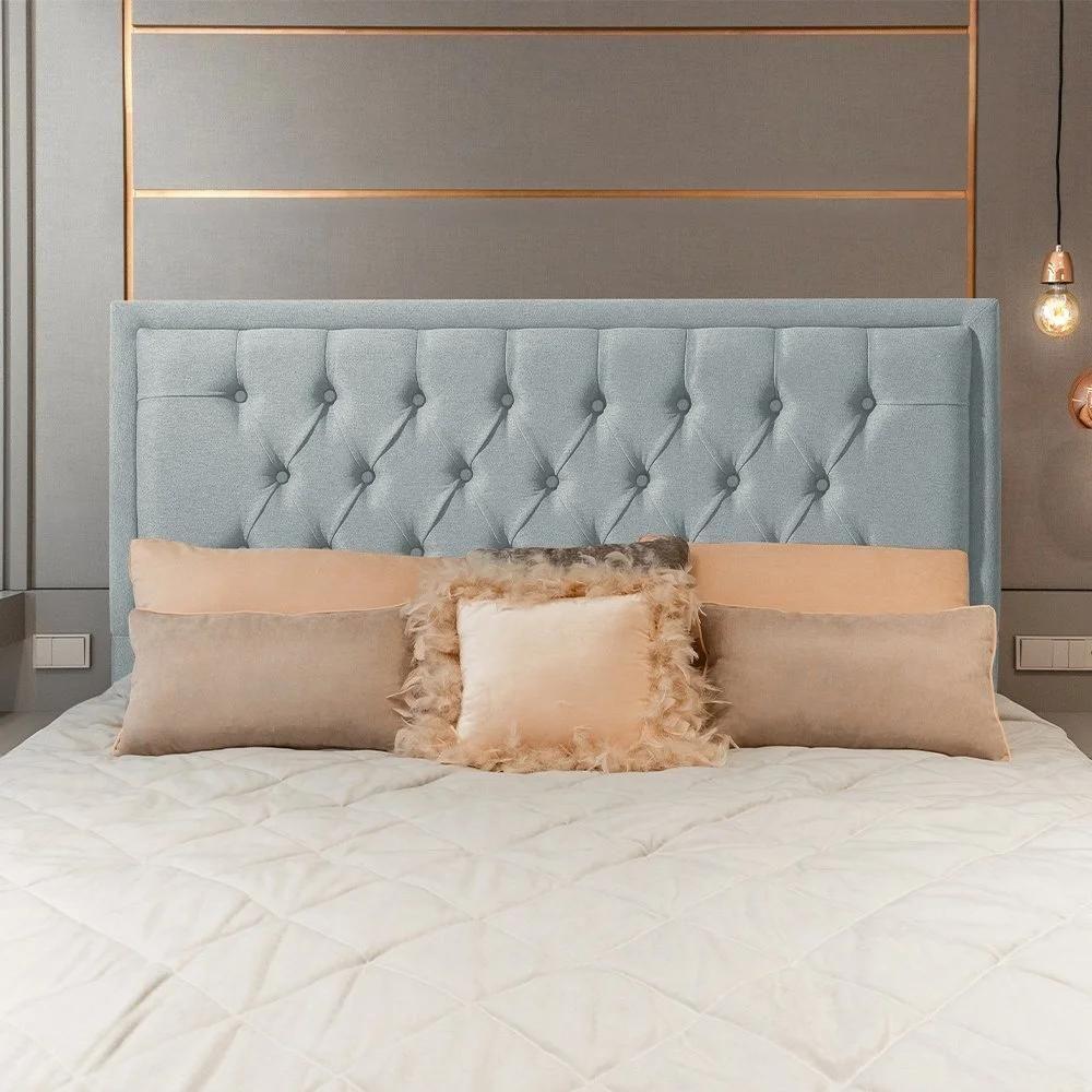 Cabeceira Queen Estofada Veneza 160cm Design Clássico Linho Cinza - 2