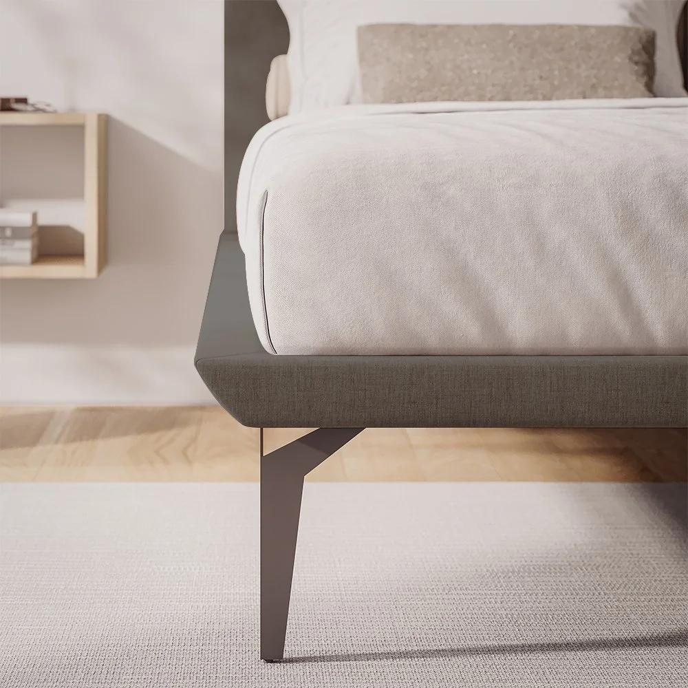 Cama Queen Japonesa Tóquio Com Cabeceira Almofadada Linho Marrom - 3