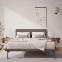 Cama Casal Japonesa Tóquio Com Cabeceira Almofadada Linho Marrom - 2