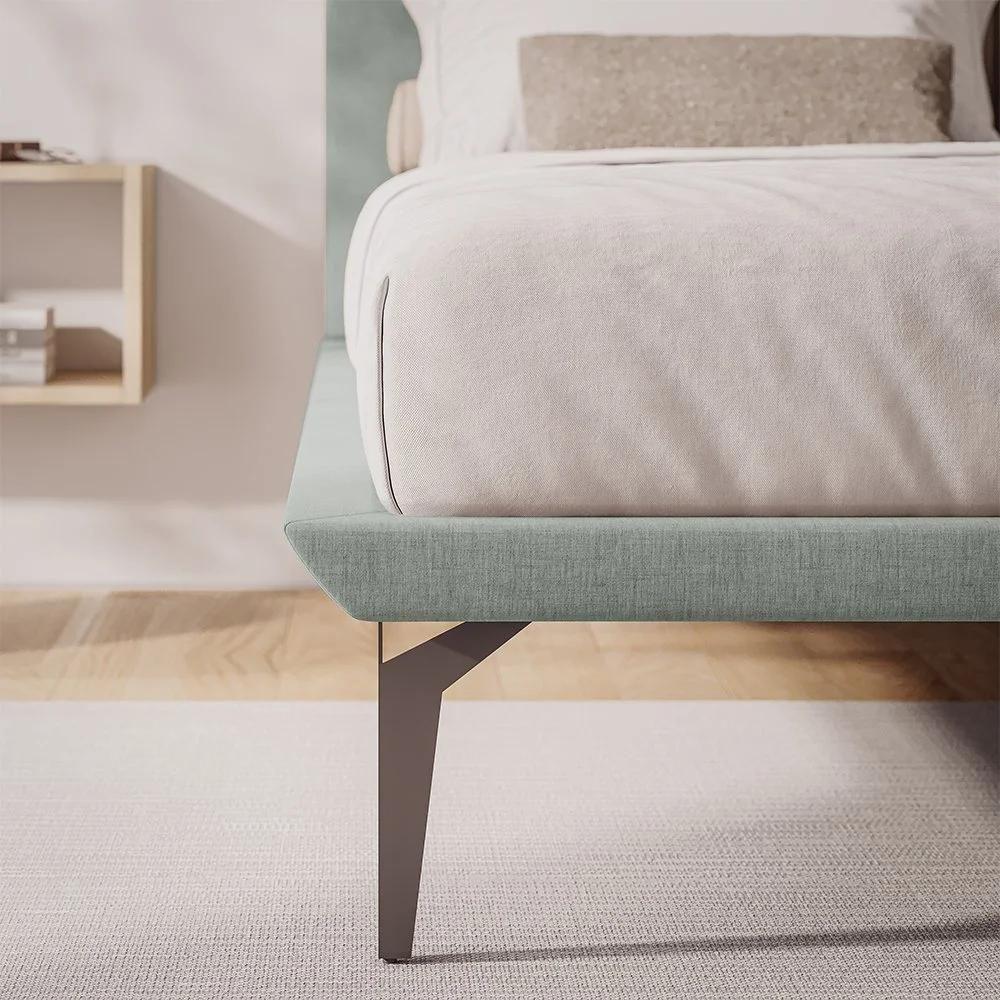 Cama King Japonesa Tóquio Bipartida Com Cabeceira Almofadada Linho Cinza - 3