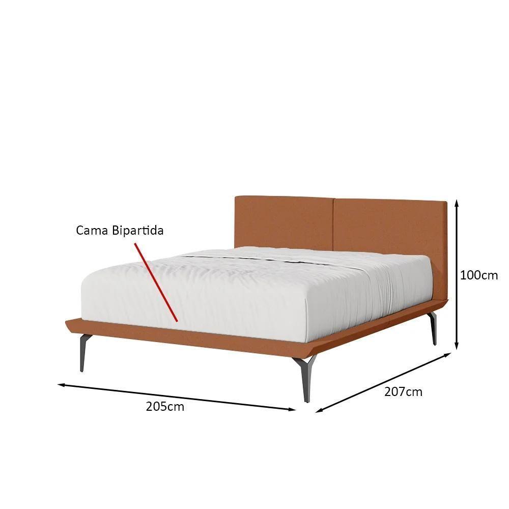 Cama King Japonesa Tóquio Com Cabeceira Almofadada Linho Telha - 3