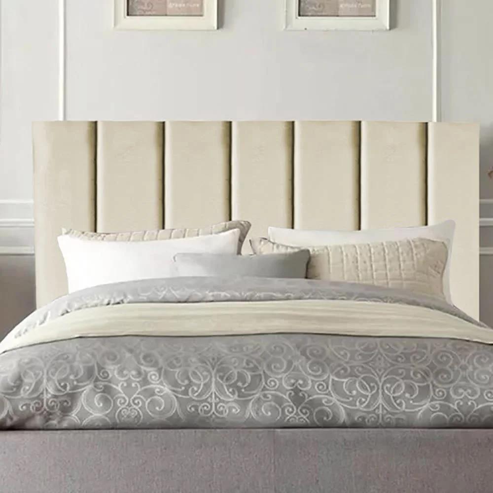 Cabeceira Solteiro Estofada Carla 90cm Em Suede Bege - 1