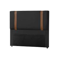 Cabeceira Queen Estofada Zeus 160cm Com Cintos De Couro Veludo Preto - 2