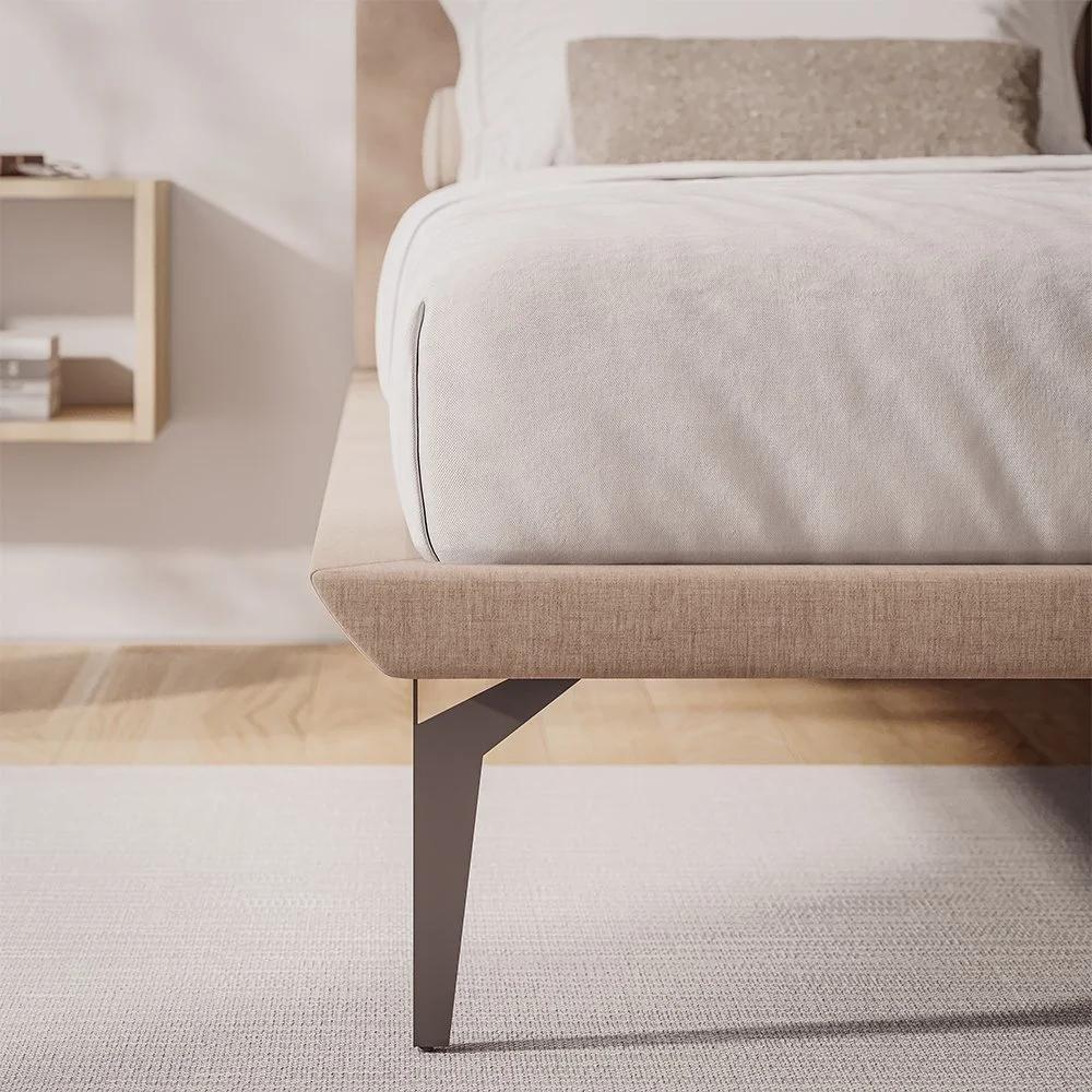 Cama Queen Japonesa Tóquio Com Cabeceira Almofadada Linho Bege - 3