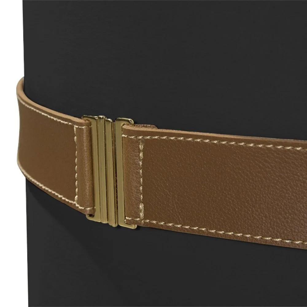 Kit 2 Puffs Decorativos Redondo Old Com Cinto Estofado Veludo Preto - 3