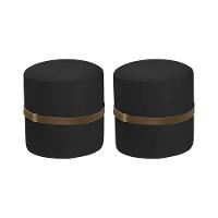 Kit 2 Puffs Decorativos Redondo Old Com Cinto Estofado Veludo Preto - 1