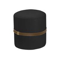 Kit 2 Puffs Decorativos Redondo Old Com Cinto Estofado Veludo Preto - 2