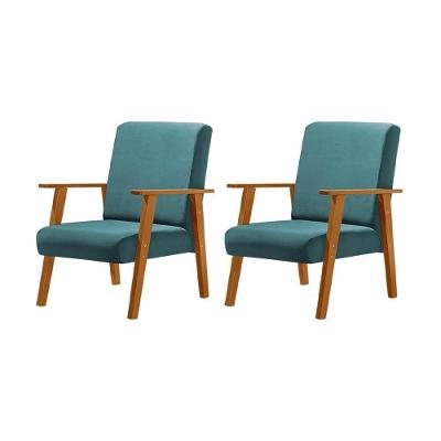 Kit 2 Poltronas Decorativas Juliana Veludo Azul Base Madeira