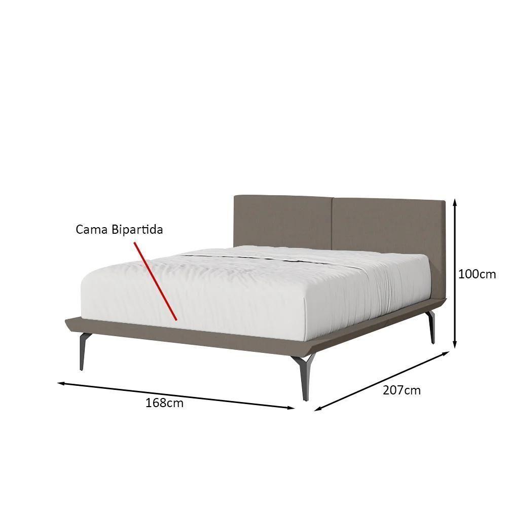 Cama Queen Japonesa Tóquio Bipartida Com Cabeceira Almofadada Linho Marrom - 4