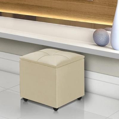 Kit 2 Puffs Baú Cristal 40x40 Decorativo Estofado Veludo Bege