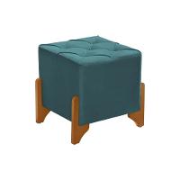 Kit 2 Puffs Decorativos Monet Base De Madeira Veludo Azul - 3