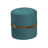 Kit 2 Puffs Decorativos Redondo Old Com Cinto Estofado Veludo Azul - 2