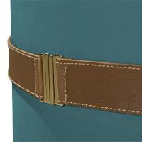 Kit 2 Puffs Decorativos Redondo Old Com Cinto Estofado Veludo Azul - 3