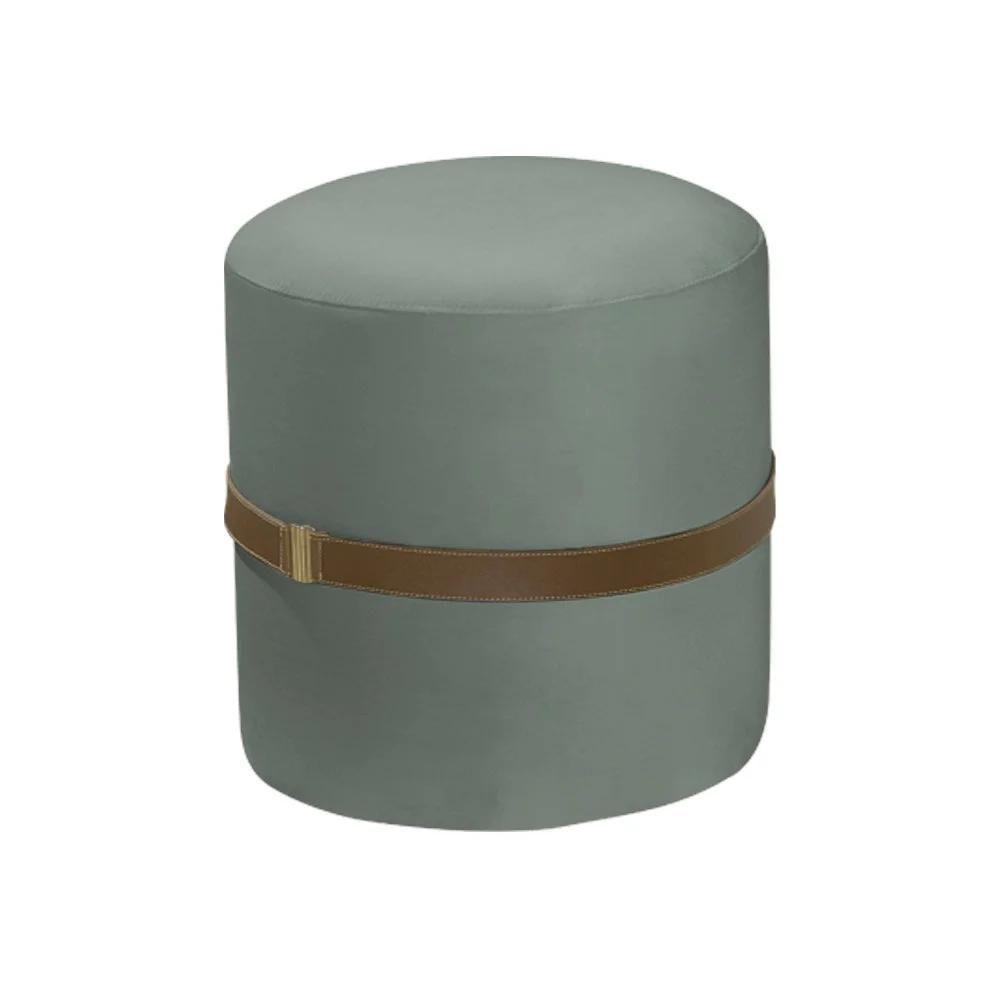 Kit 2 Puffs Decorativos Redondo Old Com Cinto Estofado Veludo Cinza - 2