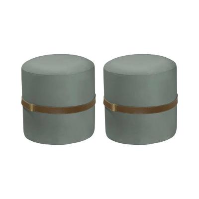 Kit 2 Puffs Decorativos Redondo Old Com Cinto Estofado Veludo Cinza