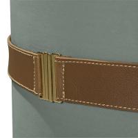 Kit 2 Puffs Decorativos Redondo Old Com Cinto Estofado Veludo Cinza - 3