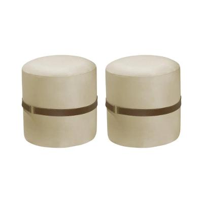 Kit 2 Puffs Decorativos Redondo Old Com Cinto Estofado Veludo Bege