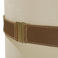 Kit 2 Puffs Decorativos Redondo Old Com Cinto Estofado Veludo Bege - 3