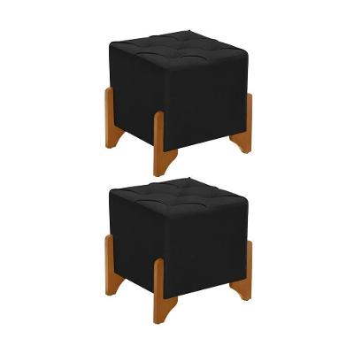 Kit 2 Puffs Decorativos Monet Base De Madeira Veludo Preto