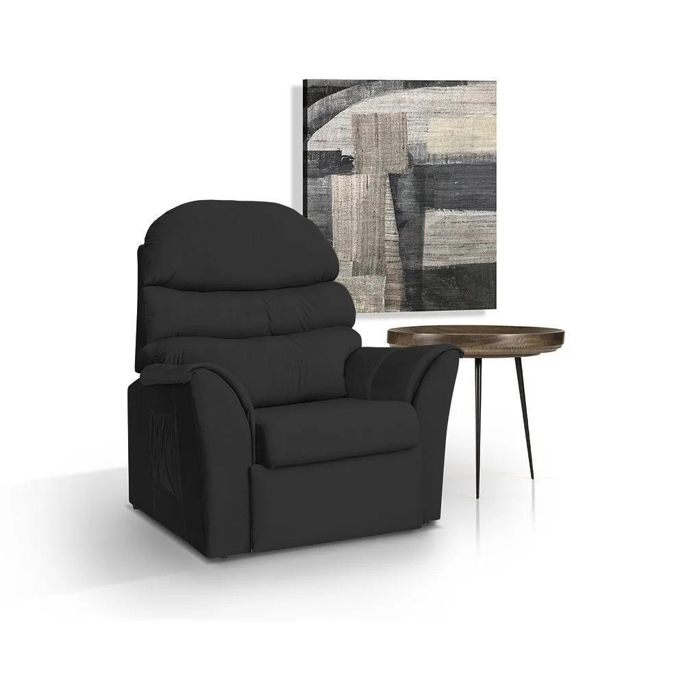 Poltrona Do Papai Reclinável E Retrátil Confortável Veludo Preto - 1