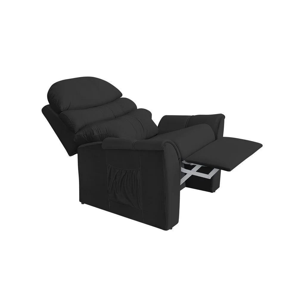 Poltrona Do Papai Reclinável E Retrátil Confortável Veludo Preto - 4