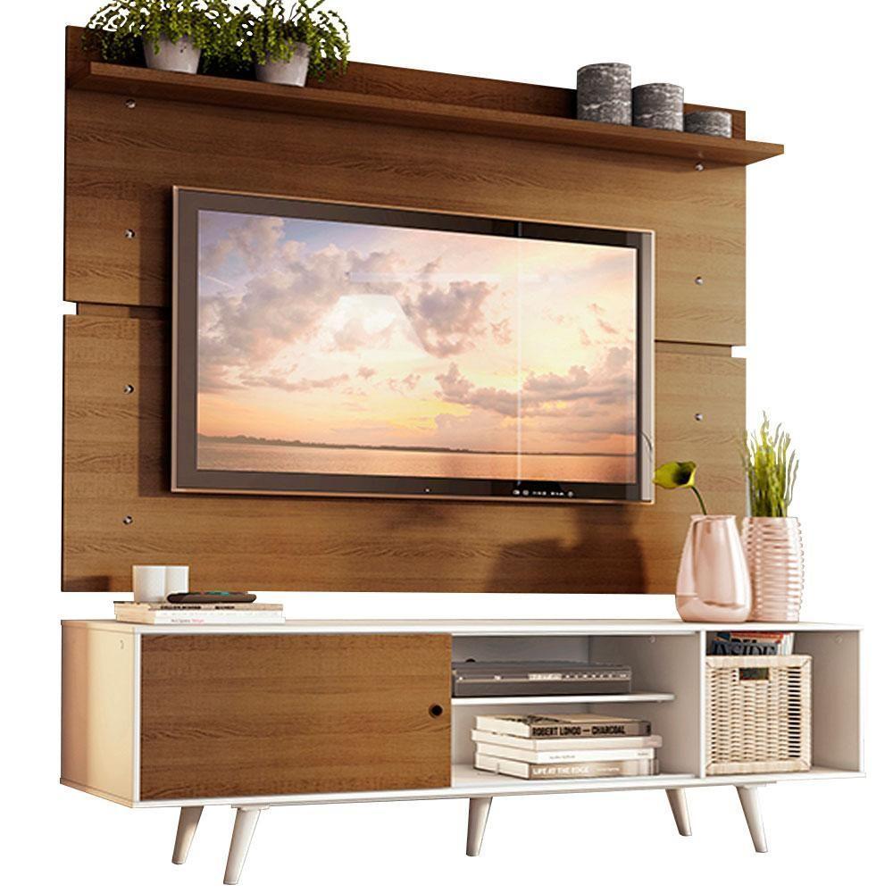 Rack Dubai e Painel Tv até 65" com Pés Branco/rustic Madesa - 1