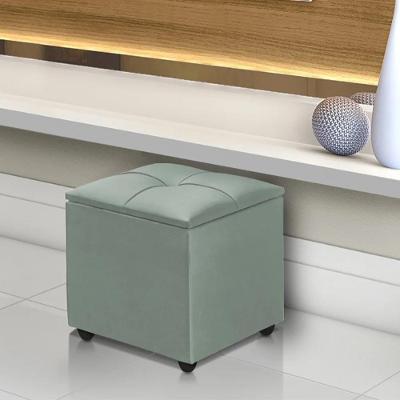 Kit 2 Puffs Baú Cristal 40x40 Decorativo Estofado Veludo Cinza