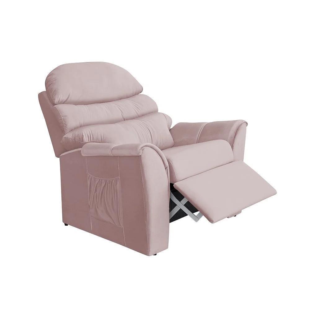 Poltrona Do Papai Reclinável E Retrátil Em Veludo Rosê - 3