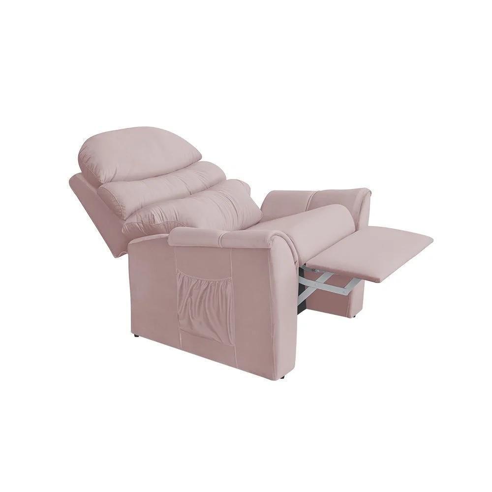 Poltrona Do Papai Reclinável E Retrátil Em Veludo Rosê - 4