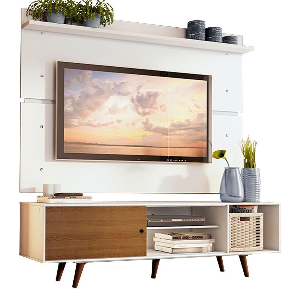 Rack Dubai e Painel Tv até 65" com Pés Branco/rustic Madesa - 1