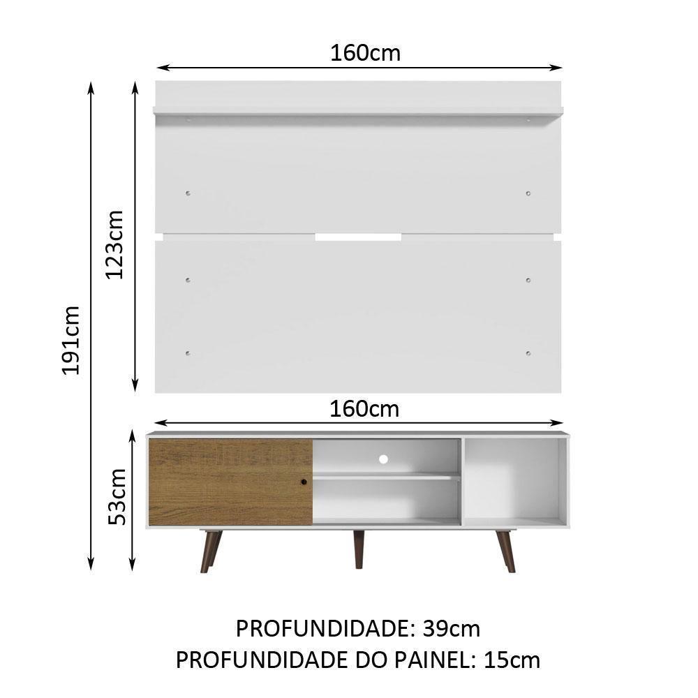 Rack Dubai e Painel Tv até 65" com Pés Branco/rustic Madesa - 6