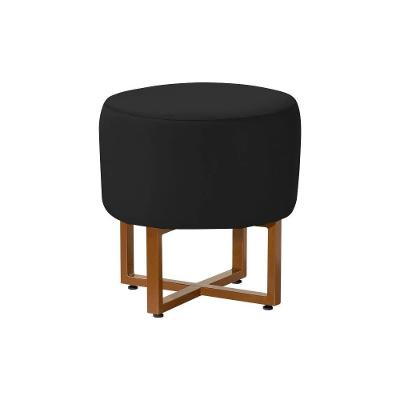 Puff Industrial Decorativo Charles Estofado Veludo Preto Base Ferro