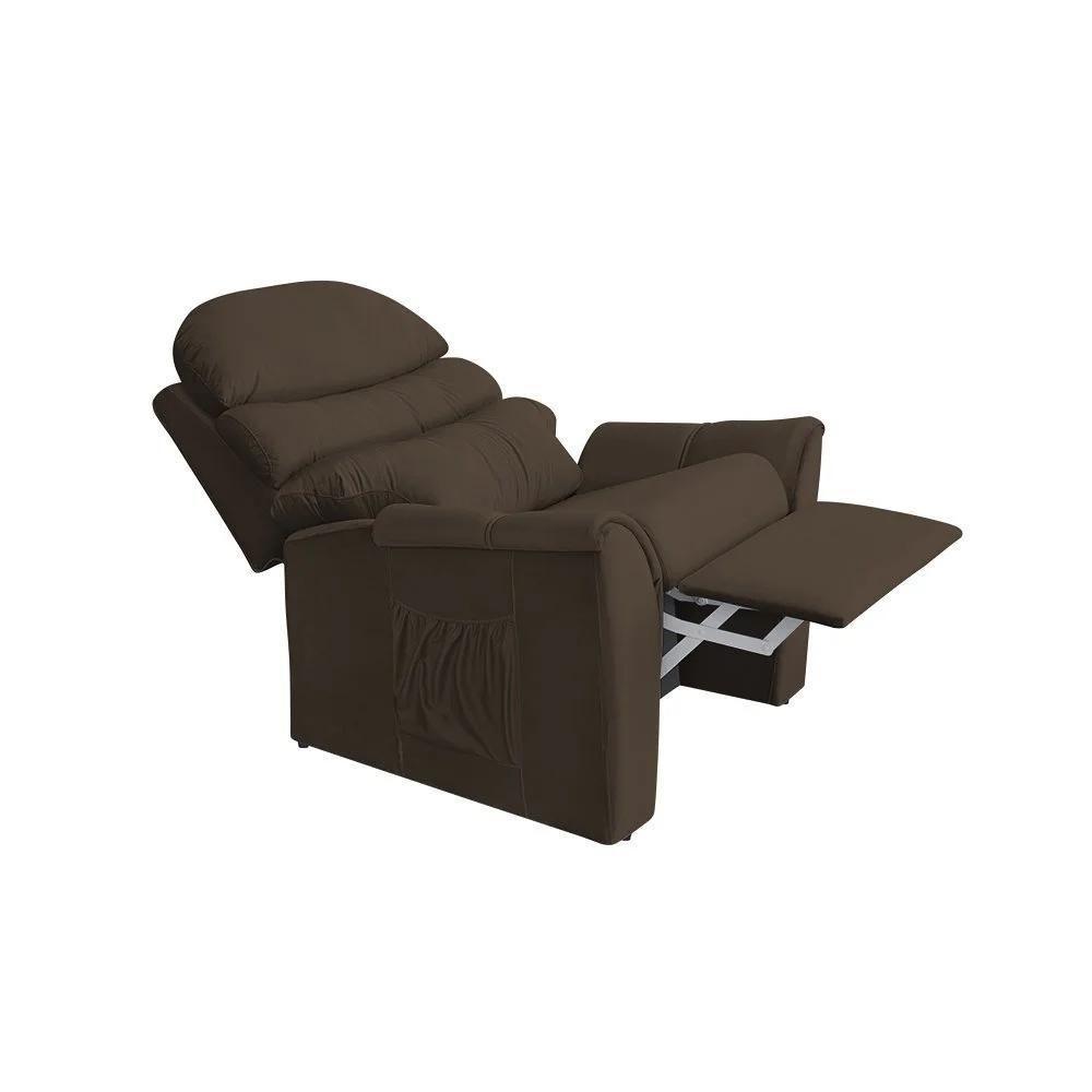Poltrona Do Papai Reclinável E Retrátil Em Veludo Marrom - 4