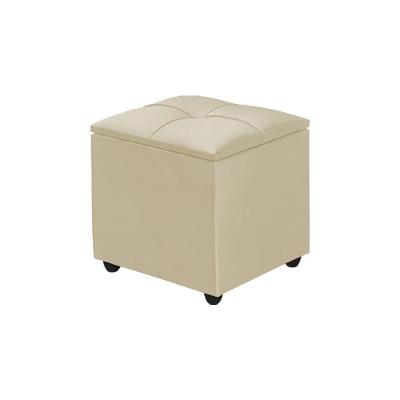 Puff Baú Decorativo Cristal 40x40 Estofado Veludo Bege