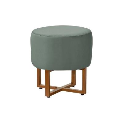 Puff Industrial Decorativo Charles Estofado Veludo Cinza Base Ferro