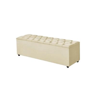 Recamier Baú Liverpool 135cm Para Pés De Cama Veludo Bege